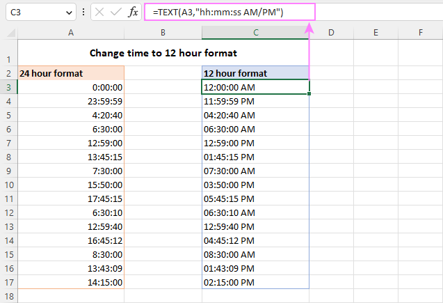Change time to 12 hour format.