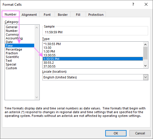 Apply or change the time format in Excel.