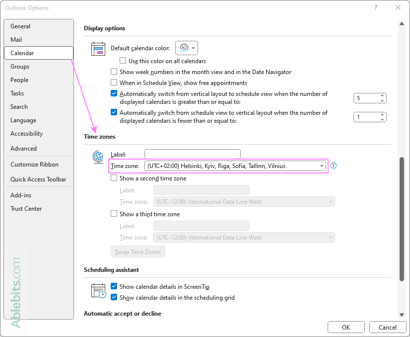 Change time zone in Outlook desktop.