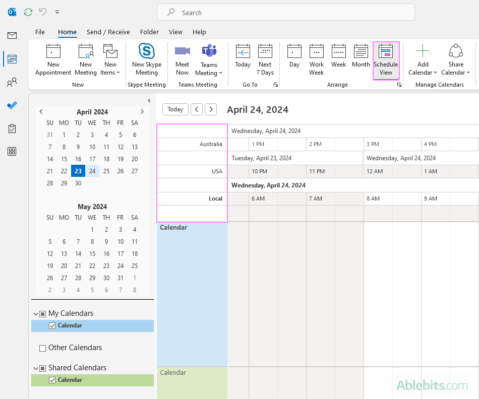 Display several time zones in Outlook.