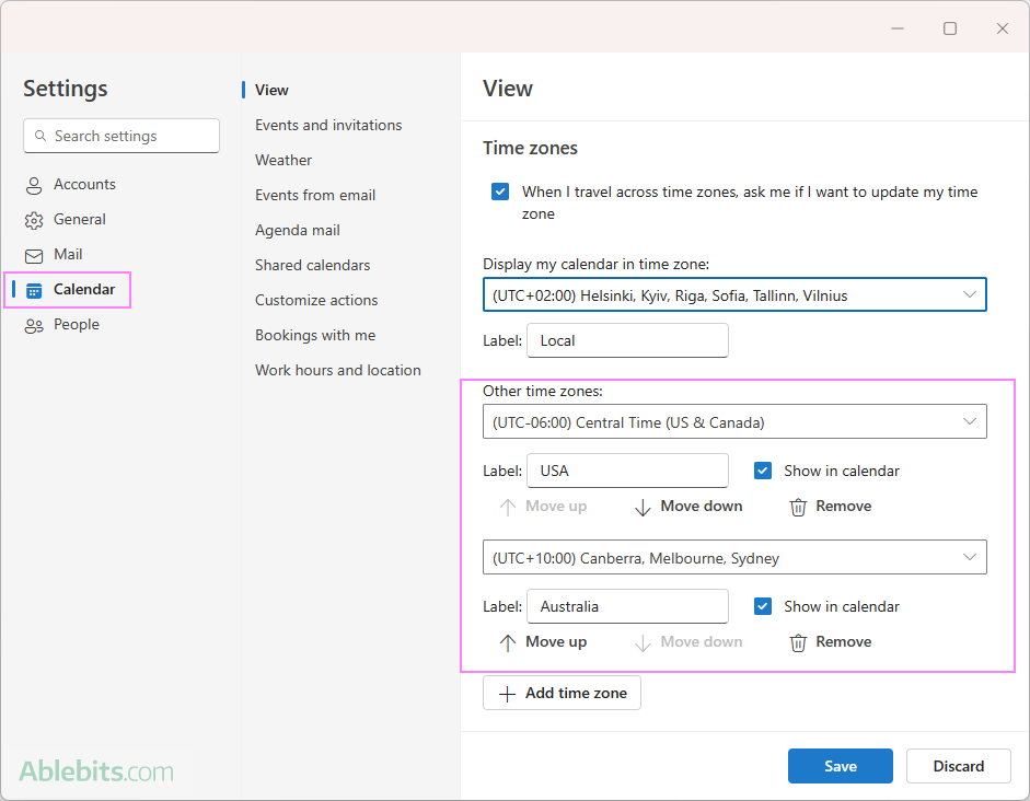 Change Outlook Time Zone And Add Multiple Times To Calendar