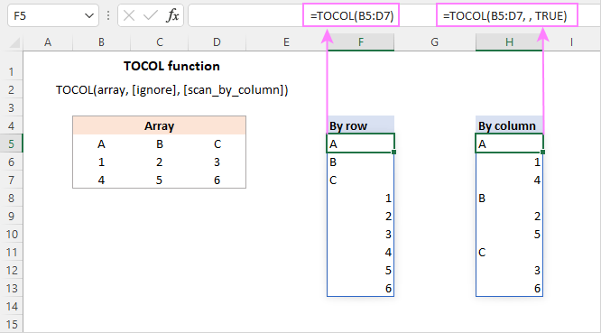 Excel TOCOL function