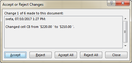 Click Accept or Reject to keep or cancel each change individually.