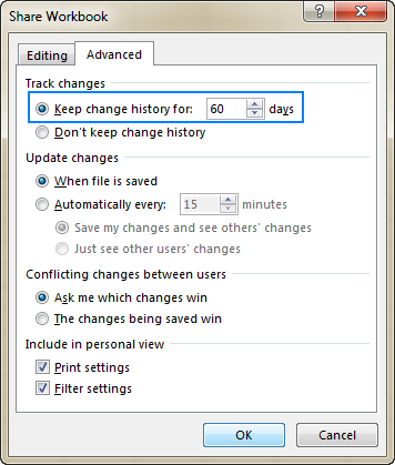 Set for how long to the change history should be kept.