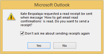 Select the check box in the request dialog window to disable email read confirmations