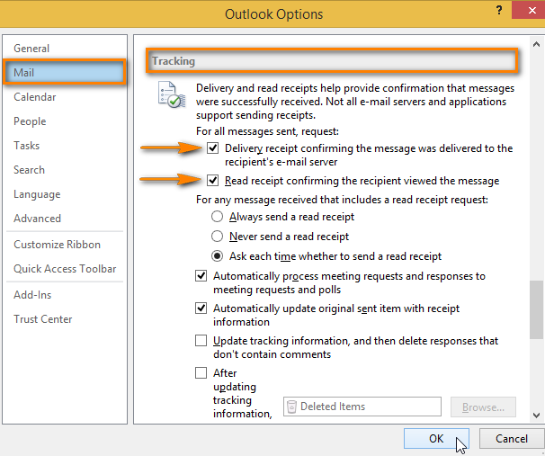 how to add read receipt in outlook 2010