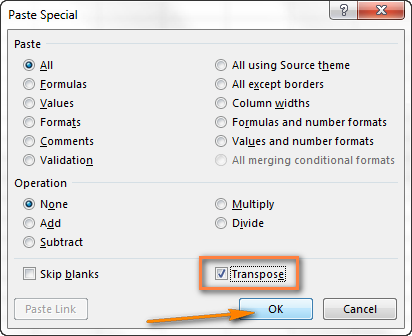 How to switch rows and columns in Excel