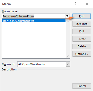 Macro to transpose rows to columns in Excel