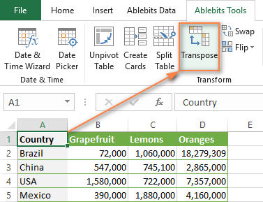 Transpose tool for Excel