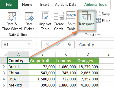 change columns to rows in excel