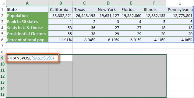 excel formula to transpose data