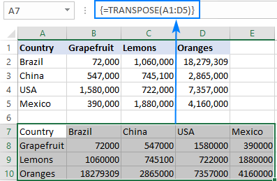 Excel TRANSPOSE formula
