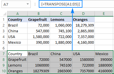 transpose function in excel for mac 2011