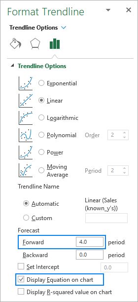 how to get equation for trendline excel