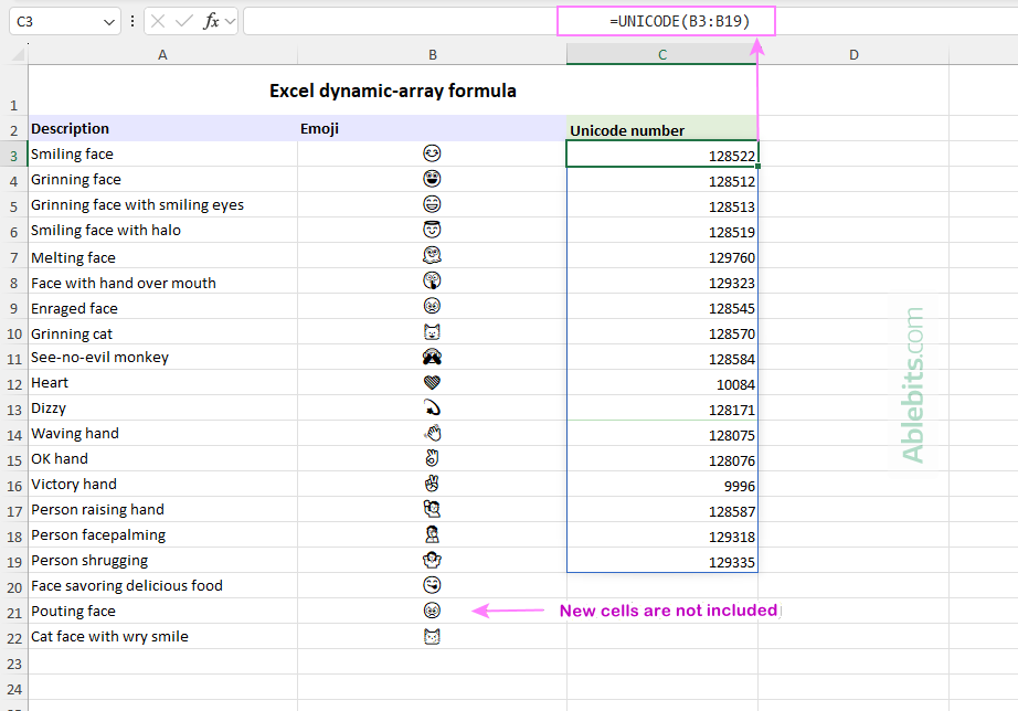 An Excel dynamic array formula does not expand automatically.