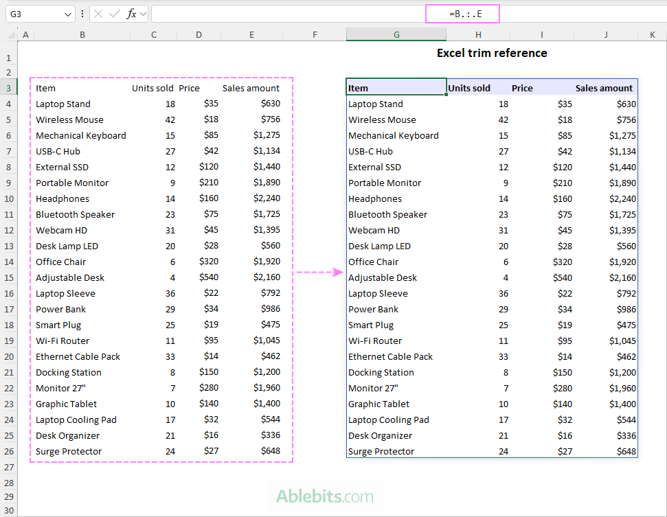 Excel trim reference