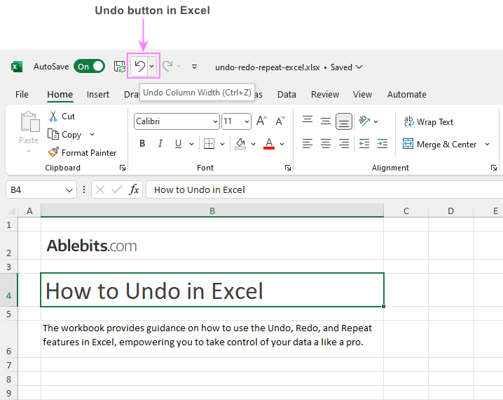 How to undo in Excel: shortcut, multiple actions, not working