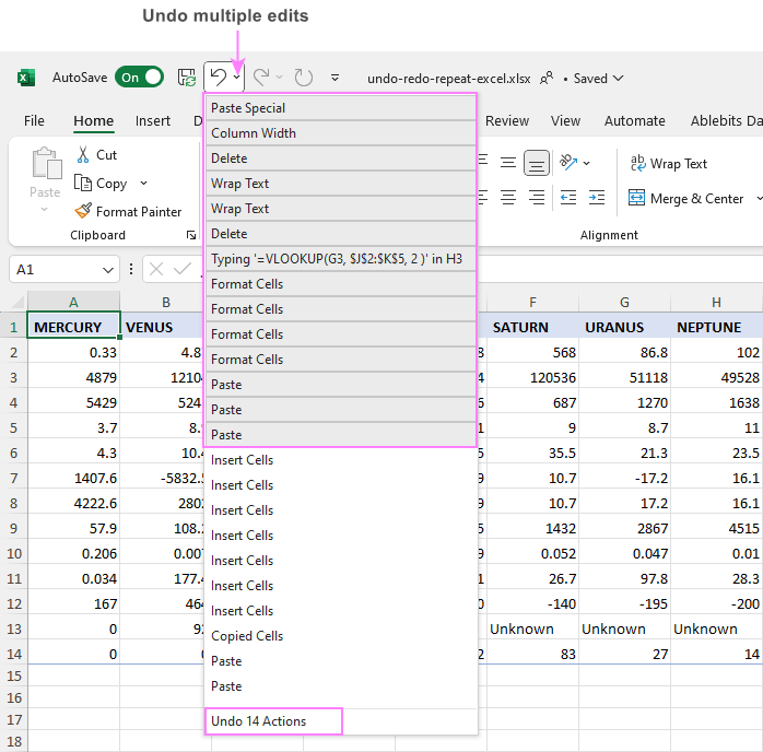 How to undo in Excel: shortcut, multiple actions, not working