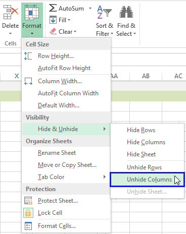 How to unhide columns in Excel, show hidden columns