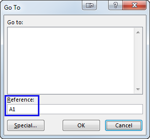 Enter A1 in the Reference: field and click OK