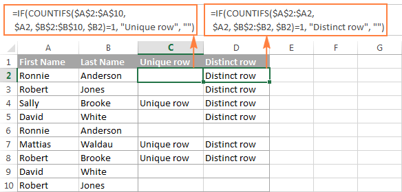 Find unique / distinct rows in Excel.