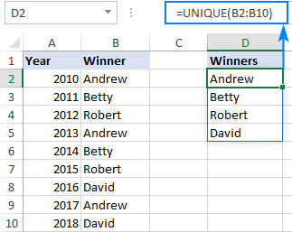 Excel UNIQUE function fastest way to find unique values