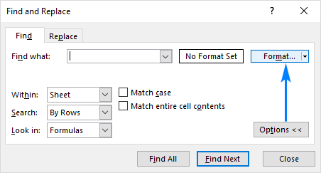 Find by format in Excel
