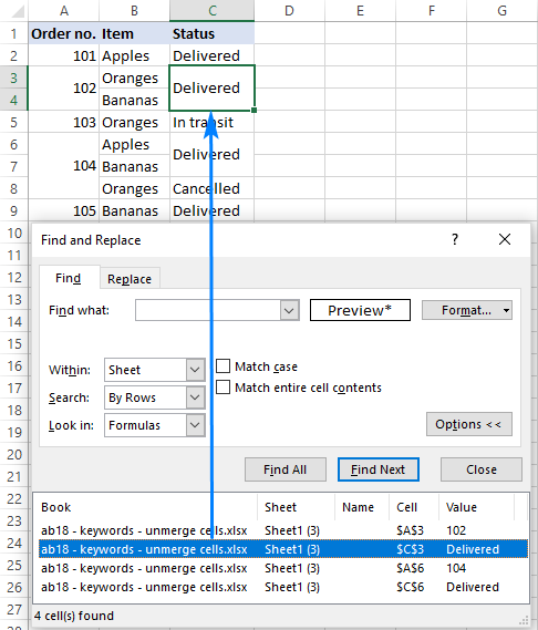 unmerge rows in excel for mac