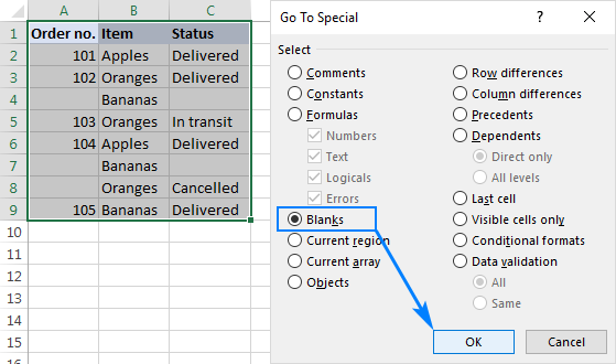 excel for mac find blank cells