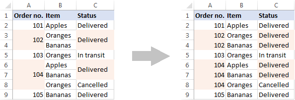 Unmerge cells and copy the original value to each unmerged cell.