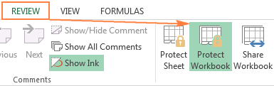 Removing the workbook protection in Excel
