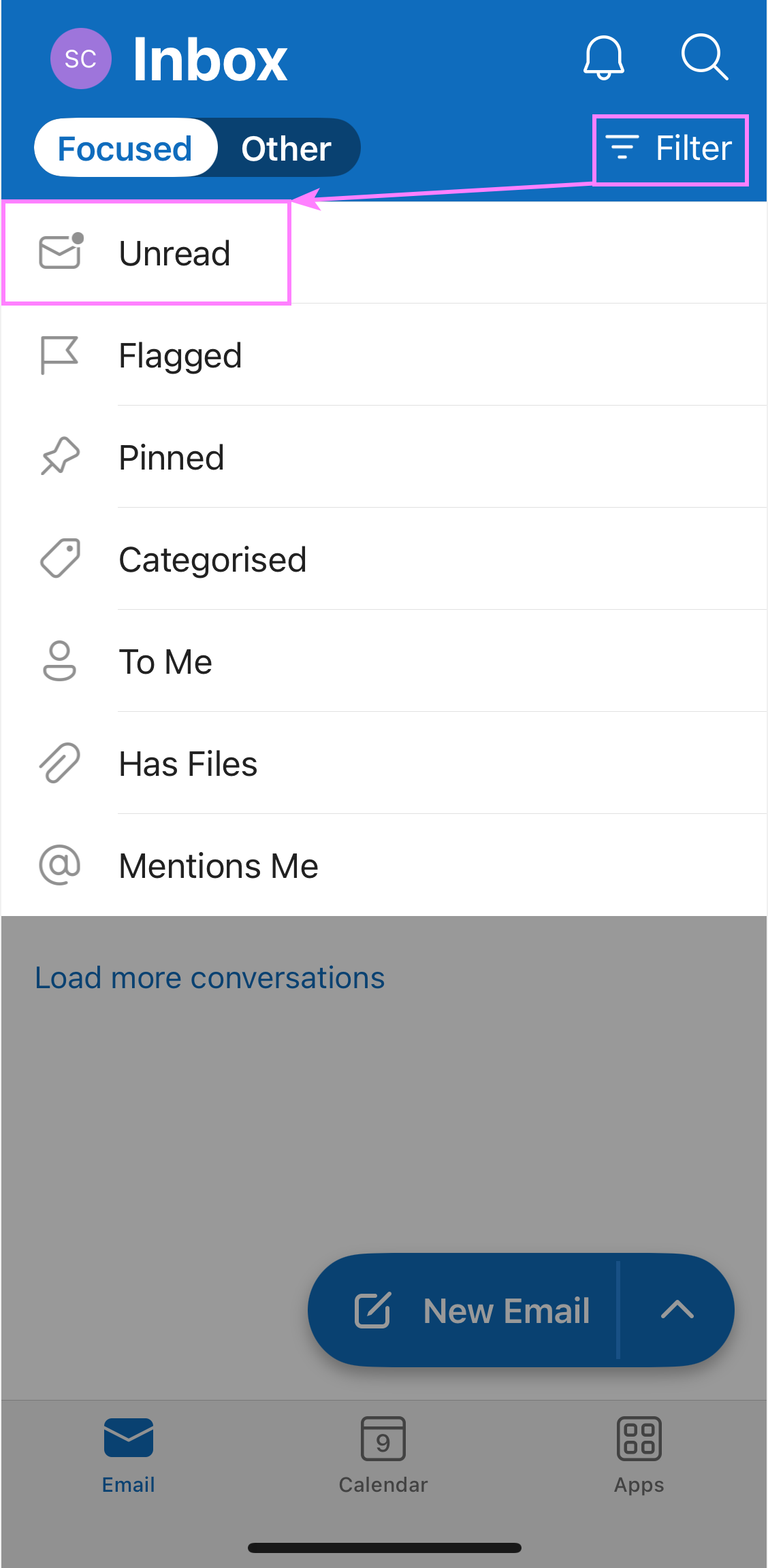 Check for unread emails in the mobile Outlook app. Check for unread emails in the mobile Outlook app.
