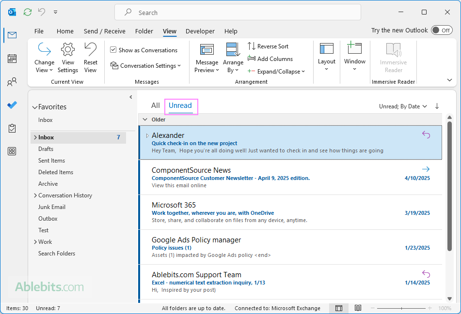 View only unread emails in Outlook. View only unread emails in Outlook.