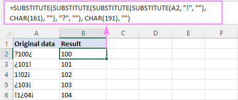 使用嵌套的 SUBSTITUTE 函数删除多个字符