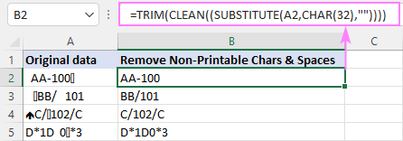 Formula to strip non-printable characters and all spaces