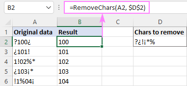 Removing unwanted characters with a custom function