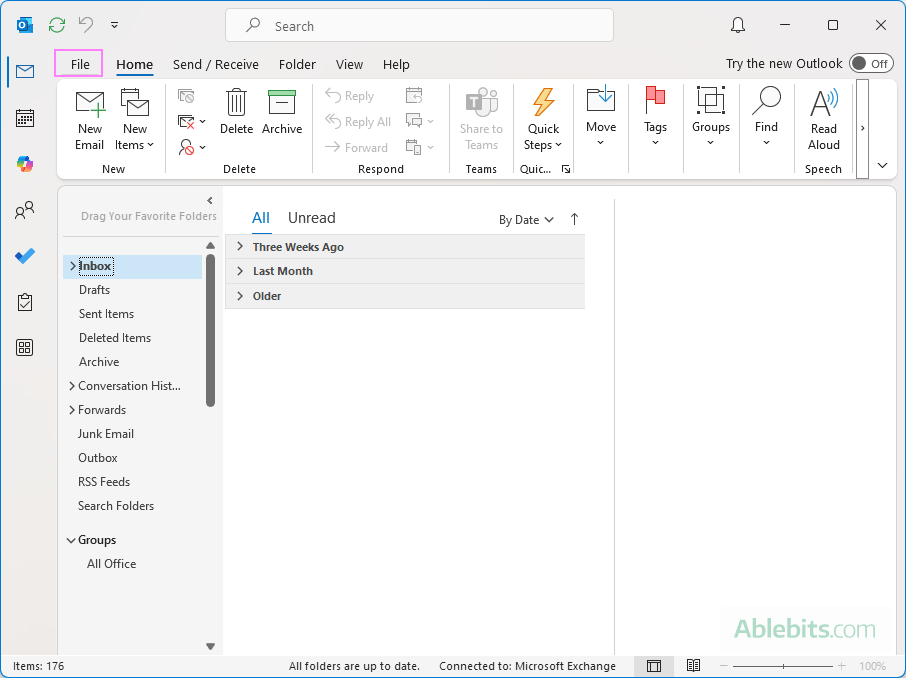 Access the File menu in Outlook.