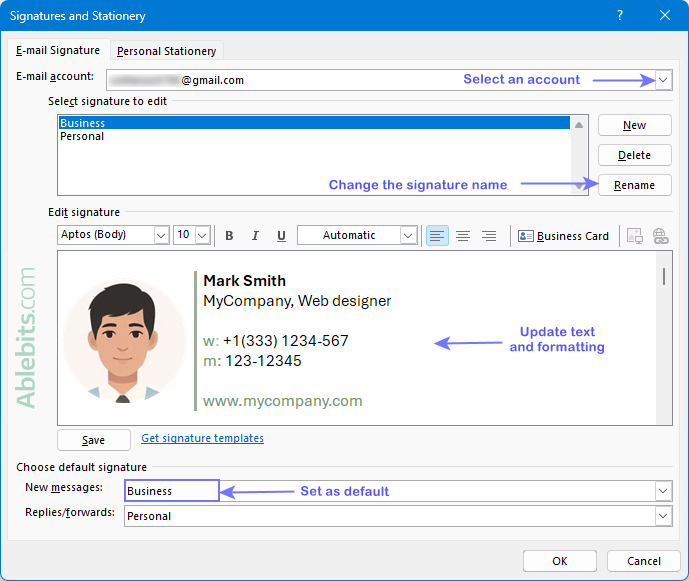 Change an email signature in Outlook. Change an email signature in Outlook.