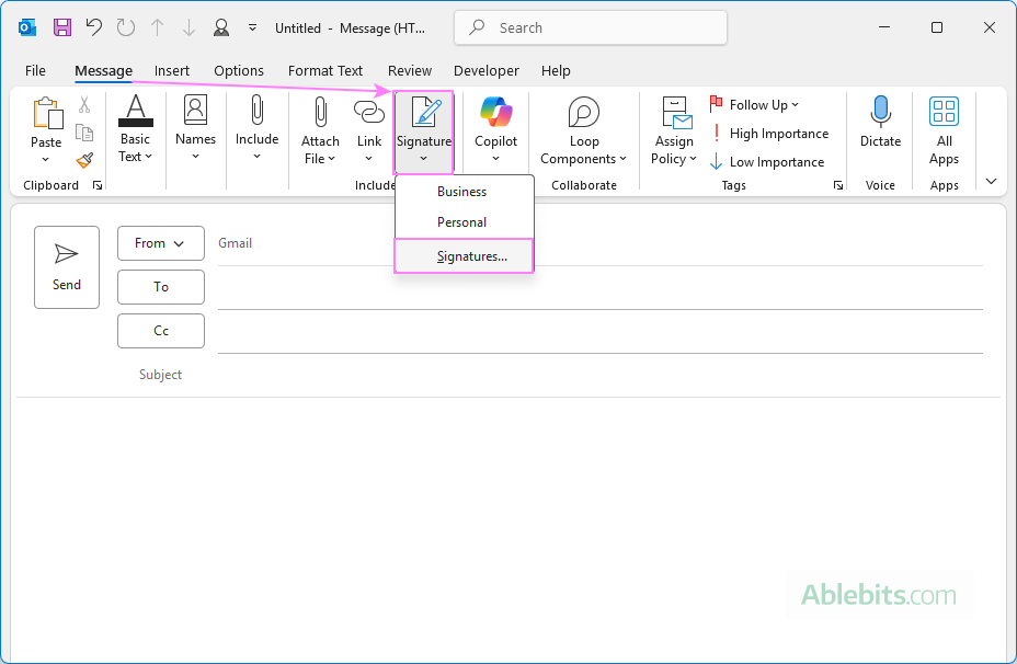 Another way to access Outlook signatures. Another way to access Outlook signatures.