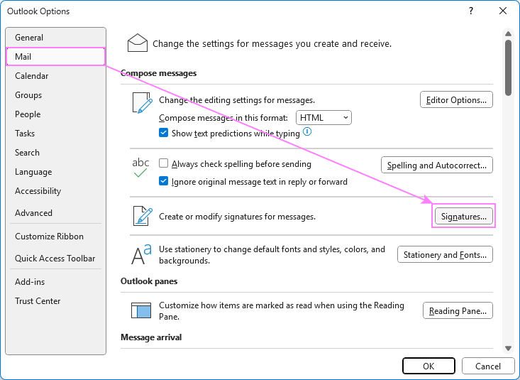 Open signature settings in Outlook. Open signature settings in Outlook.