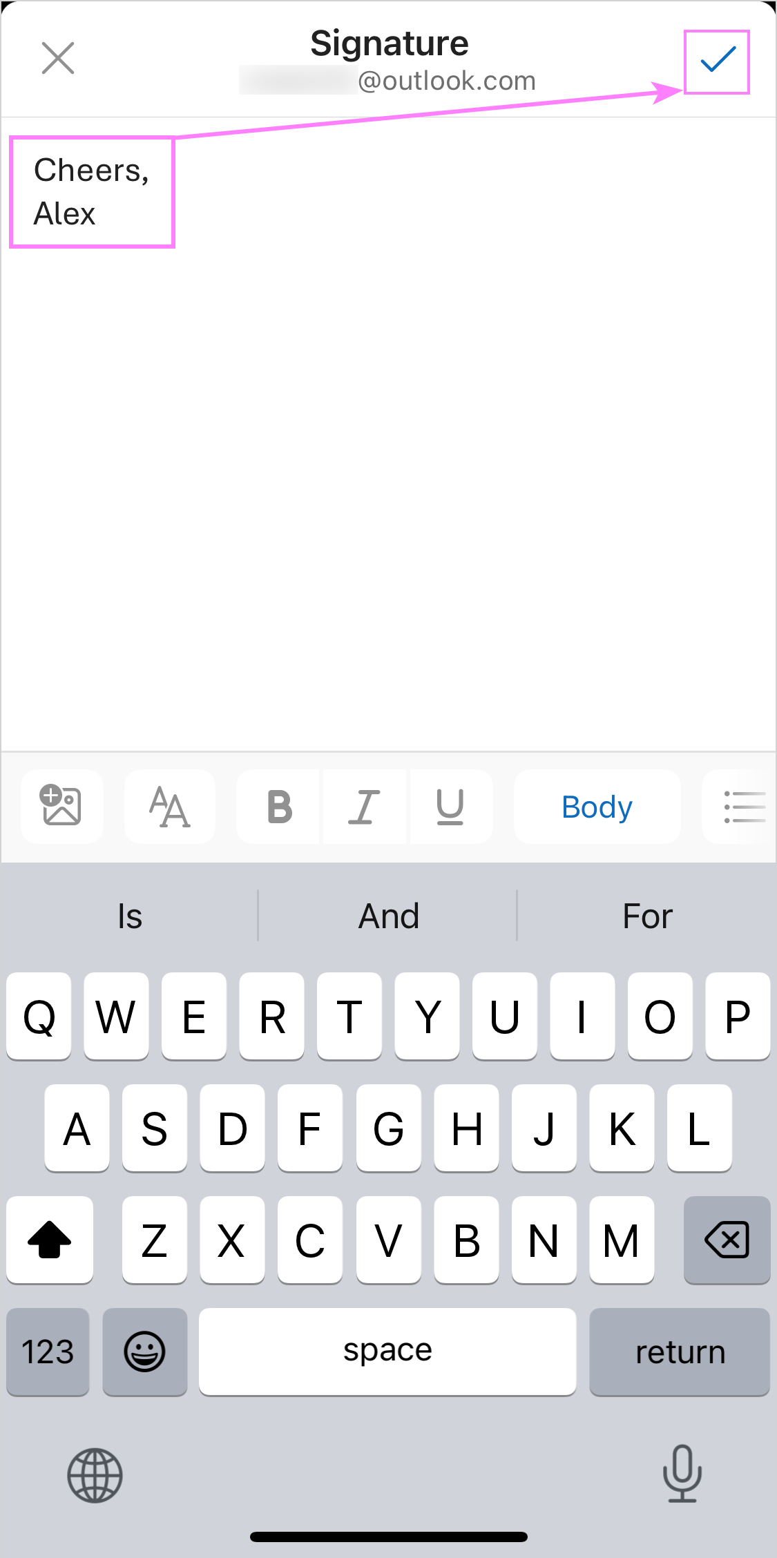 Update an email signature in Outlook mobile. Update an email signature in Outlook mobile.
