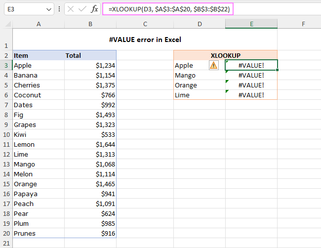 #VALUE error in Excel