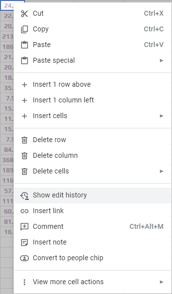 Show cell edit history.