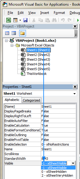 reveal hide tabs on excel for mac using vba