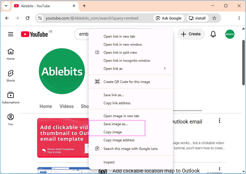 Copy or save a YouTube video thumbnail.