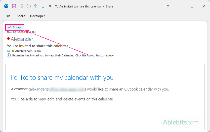 Add a shared calendar in Outlook 365.
