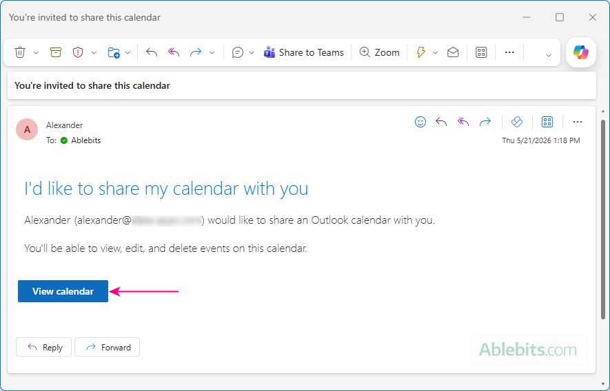 Add a shared calendar in new Outlook.