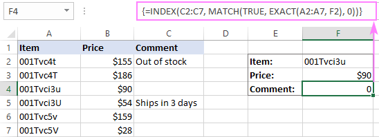 The INDEX MATCH formula returns zero instead of a blank cell.