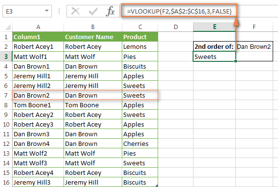 use vlookup to match names