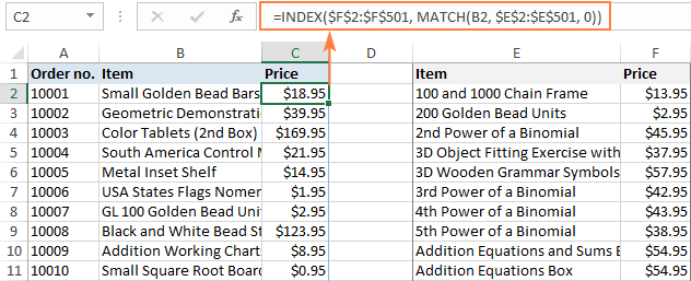  INDEX MATCH công thức trong Excel